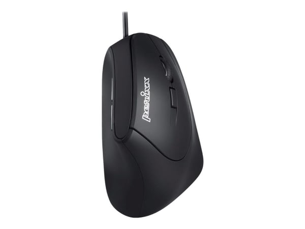 Perixx Perimice-515 II - Vertikal mus - ergonomisk - høyrehendt - optisk - 6 knapper - kablet - USB - svart