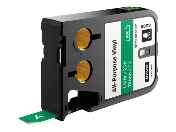 DYMO XTL All-Purpose - Vinyl - hvitt på grønt - Rull (1,2 cm x 7,5 m) 1 rull(er) merkelapper - for XTL 300, 500