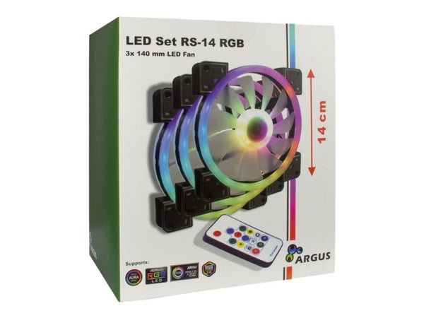 Inter-Tech Argus RGB RS-14 3-pack fläkt + hubb + fjärrkontroll ...