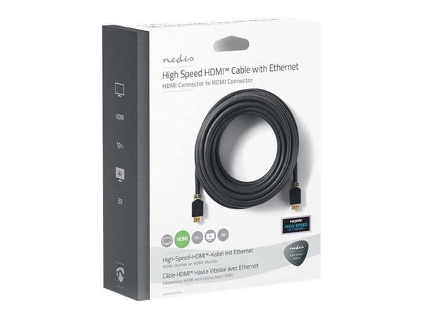 Nedis - HDMI-kabel med Ethernet - HDMI hann til HDMI hann - 10 m - skjermet - antrasitt - rund