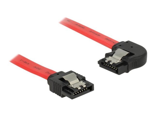 Delock - SATA-kabel - Serial ATA 150/300/600 - SATA (hann) til SATA (hann) - 50 cm - låst, venstrevinklet kontakt - rød