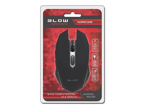 BLOW Adrenaline HURRICANE2 - Mus - ergonomisk - optisk - 6 knapper - kablet - USB - grå, svart - blister