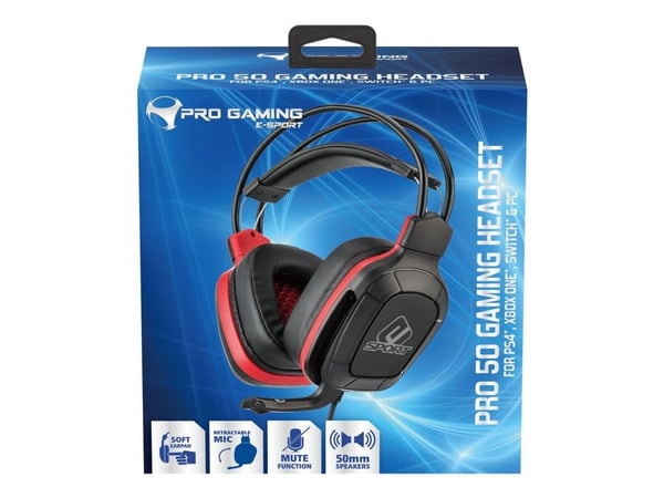 SuBsonic Pro Gaming 50 - Red Sports Edition - hodesett - full størrelse - kablet - 3,5 mm jakk