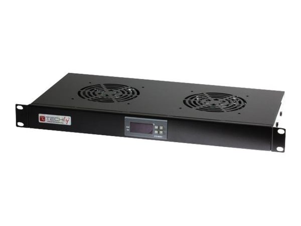 TECHly - Systemviftebrett - med 2 kjølevifter, termostat - svart, RAL 9005 - 1U - 19"