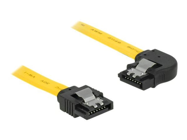 Delock - SATA-kabel - Serial ATA 150/300/600 - SATA (hann) til SATA (hann) - 20 cm - låst, venstrevinklet kontakt - gul