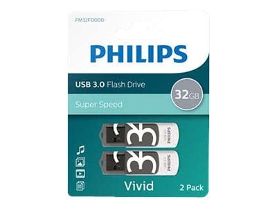 Philips Vivid, 64 GB, USB A-tyyppi, 3.2 Gen 1 (3.1 Gen 1), 100 MB/s, Suojus, Harmaa, Valkoinen