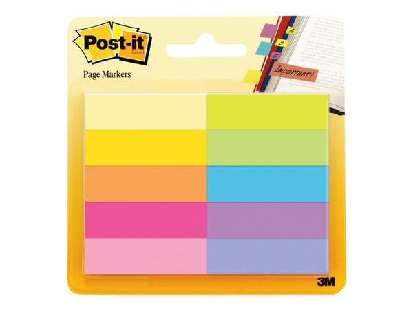 Post-it 670-10AB - Sivumerkki - 12,7 x 47,6 mm - 500 arkkia (5 x 100) - sekoitettuja vaaleita värejä
