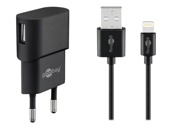 goobay Apple Lightning charger set - Strømadapter - 5 watt - 1 A (USB) - på kabel: Lightning - svart
