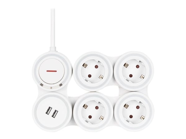 DELTACO GT-290 - Effektband - 3500 Watt - ingång: power CEE 7/7 - utgångskontakter: 4 (4 x CEE 7/4, 2 x USB) - 1.4 m sladd - vit