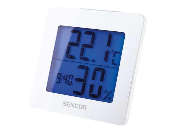 Sencor SWS 1500 W, Sähkökäyttöinen ympäristön lämpömittari, Sisätila, Digitaalinen, Valkoinen, Taulukko, Suorakulmainen