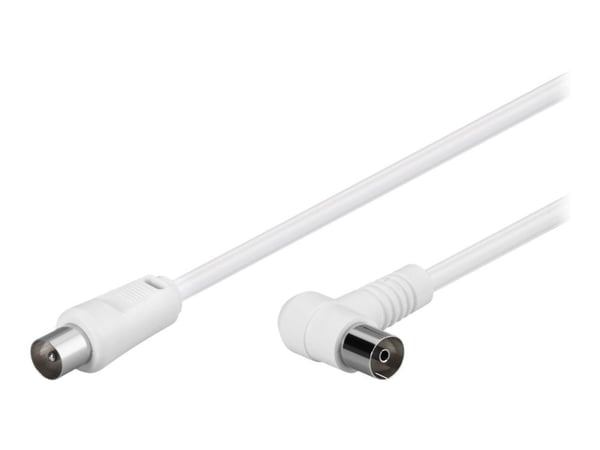 goobay - Antennkabel - IEC-kontakt kontakt vinklad till IEC-kontakt mottagare rak - 1.5 m - dubbelt skärmad koaxial - 80 dB - vit