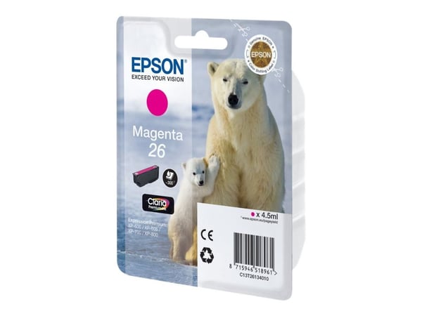 Epson 26 - Magenta - Original - Blekkpatron - for Expression Photo XP-760, Expression Premium XP-510, 520, 615, 620, 625, 710, 720, 810, 820 (C13T2...