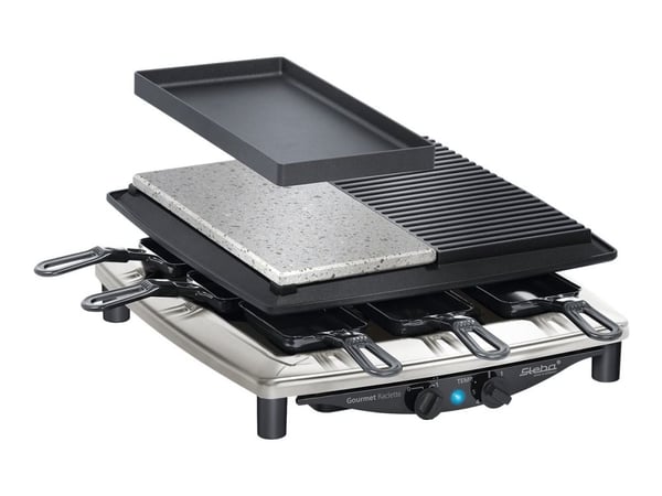 Steba RC 4 plus deluxe - Raclette/grill/het sten - 1.5 kW - rostfritt stål/svart