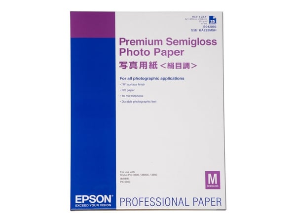 Epson Premium Semigloss Photo Paper - Halvblank - A2 (420 x 594 mm) - 251 g/m² - 25 ark fotopapir - for SureColor P5000, SC-P7500, P900, P9500, T21...