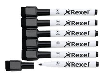 Rexel JOY - Markør - ikke-permanent - for whiteboard - svart - fin - med viskelær (en pakke 6)