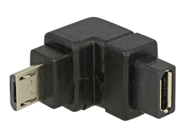 Delock - USB-adapter - Micro-USB type B (hunn) til Micro-USB type B (hann) - 90°-kontakt, nedvinklet kontakt - svart