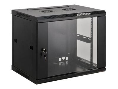 Intellinet Network Cabinet, Wall Mount (Standard), 6U, Usable Depth 500mm/Width 540mm, Black, Assembled, Max 60kg, Metal & Glass Door, Back Panel, ...