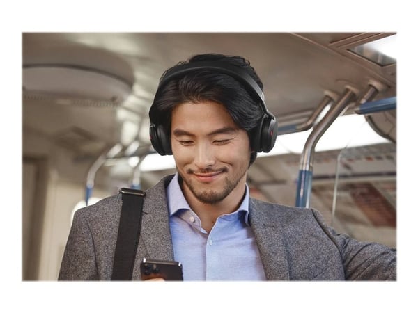 Jabra Evolve2 75 - Hodesett - on-ear - Bluetooth - trådløs - aktiv støydemping - USB-C - lydisolerende - svart - med ladestativ - Certified for Mic...