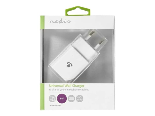 Nedis WCHAU242AWT - Strømadapter - 12 watt - 2.4 A (USB) - hvit
