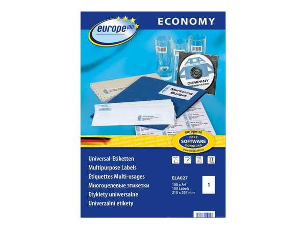 europe100 - Selv-adhesiv - hvit - A4 (210 x 297 mm) 100 etikett(er) flerbruks merkelapper