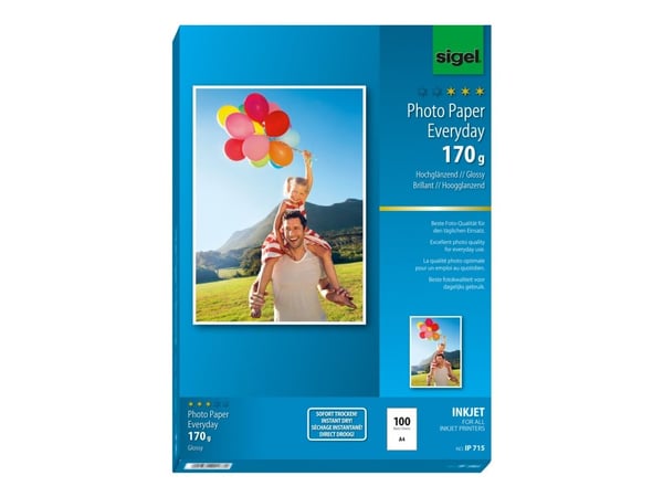 Sigel InkJet Everyday plus Photo Paper IP715 - Blank - hvit - A4 (210 x 297 mm) - 170 g/m² - 100 ark fotopapir