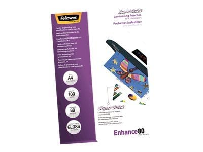 Fellowes Laminating Pouches SuperQuick Enhance 80 micron - 80 mikroner - 100-pack - glanset - gjennomsiktig - A4 (210 x 297 mm) lamineringspunger
