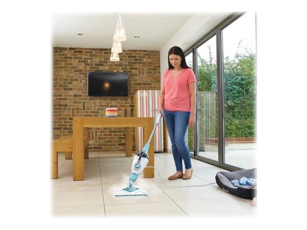 BLACK+DECKER steam-mop BHSM1610DSM - Damprenser - pinne/håndholdt (2-i-1) - hvit/vann BLACK+DECKER steam-mop BHSM1610DSM - Damprenser - pinne/håndholdt (2-i-1) - hvit/vann