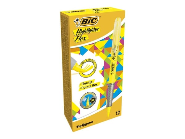 BIC Marking Highlighter Flex - Markeringspenn - gul - vannbasert fargestoffblekk - 1-4.3 mm (en pakke 12)