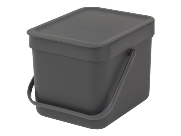 Brabantia Sort & Go - Søppelbøtte - flipp-lokk - 6 L - håndtak - grå