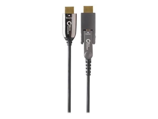 MicroConnect Premium - HDMI-kabel med Ethernet - HDMI hann til 19 pin micro HDMI Type D hann - 20 m - hybridkobber / fiberoptikk - svart - 1080p-st...
