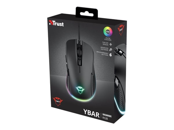 Trust GXT 922 YBAR - Mus - høyrehendt - optisk - 6 knapper - kablet - USB 2.0 - svart