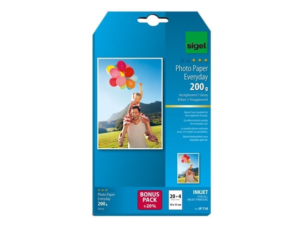 Sige Everyday IP718 - Høyblank - 100 x 150 mm - 200 g/m² - 24 ark fotopapir