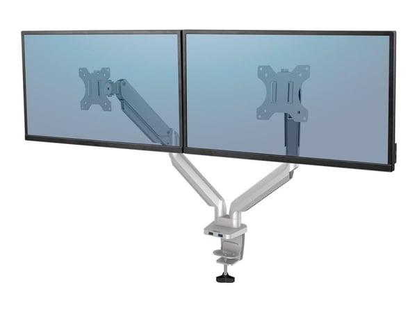 Fellowes Platinum Series - Monteringssett - justerbare dobbeltarmer - for 2 skjermer - aluminium - sølv - skjermstørrelse: inntil 27" - skrivebords...