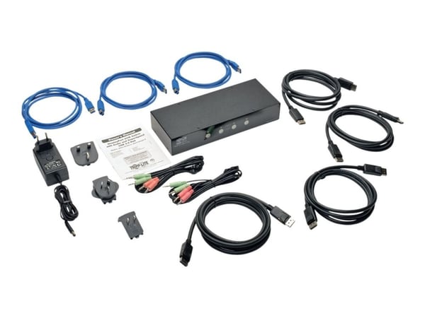 Eaton Tripp Lite series 4-Port DisplayPort KVM Switch w/Audio, Cables and USB 3.0 SuperSpeed Hub - Omkopplare för tangentbord/video/mus/ljud/USB - ...