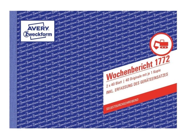 Avery Zweckform - Ukerapport - 40 ark - A5 (148 x 210 mm) - landskap - dublett - karbonfri