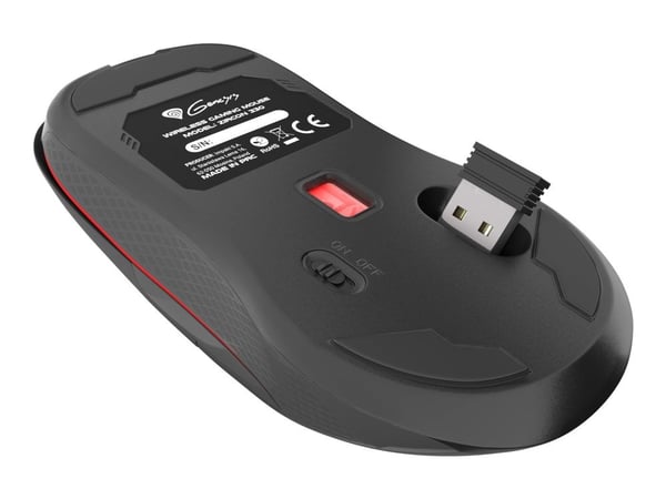Natec Genesis Zircon 330 - Mus - ergonomisk - optisk - 7 knappar - trådlös - 2.4 GHz - trådlös USB-mottagare - röd, svart