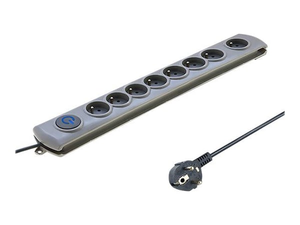 Qoltec Quick Switch - Strømstødsbeskytter - AC 230 V - 3680 Watt - output-stikforbindelser: 8 - 1.8 m ledning - grå