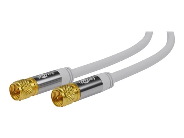 goobay - Antennekabel - F-kopling hann til F-kopling hann - 10 m - firenivåsskjerming - 135 dB - hvit - solid