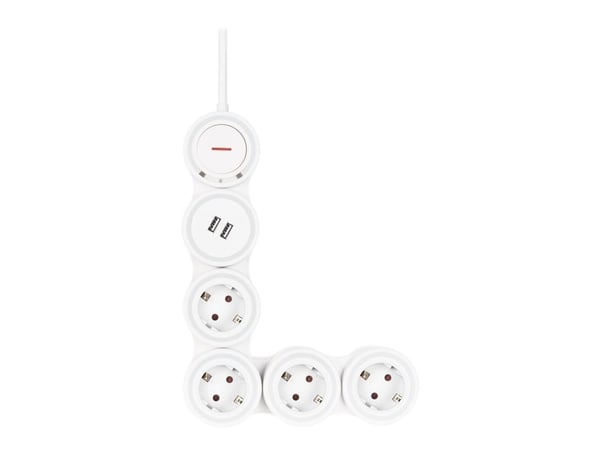 DELTACO GT-290 - Effektband - 3500 Watt - ingång: power CEE 7/7 - utgångskontakter: 4 (4 x CEE 7/4, 2 x USB) - 1.4 m sladd - vit