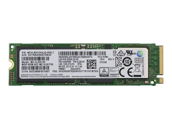 Samsung - SSD - krypteret - 512 GB - sisäinen - M.2 2280 - PCIe 3.0 x4 (NVMe) - TCG Opal-salaus - FRU - IdeaCentre 720-18; ThinkCentre M820z AIO; M...