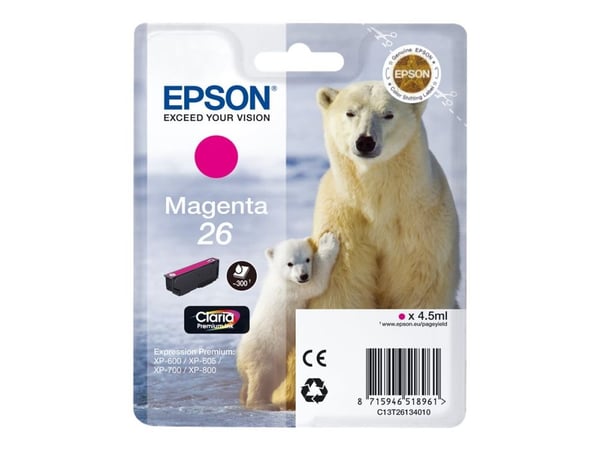 Epson 26 - Magenta - Original - Blekkpatron - for Expression Photo XP-760, Expression Premium XP-510, 520, 615, 620, 625, 710, 720, 810, 820 (C13T2...