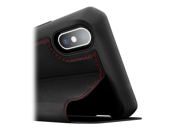 ITSKINS HYBRID // FOLIO - Lommebok for mobiltelefon - helnarvet lær - svart, rød - 5.8" - for Apple iPhone X, XS