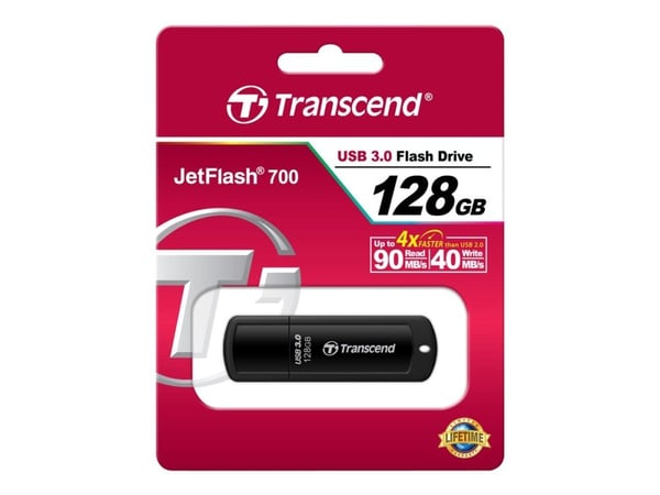 Transcend JetFlash 700 - USB flash-enhet - 128 GB - USB 3.0 - svart