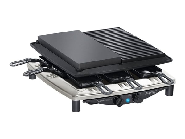 Steba RC 4 plus deluxe - Raclette/grill/het sten - 1.5 kW - rostfritt stål/svart
