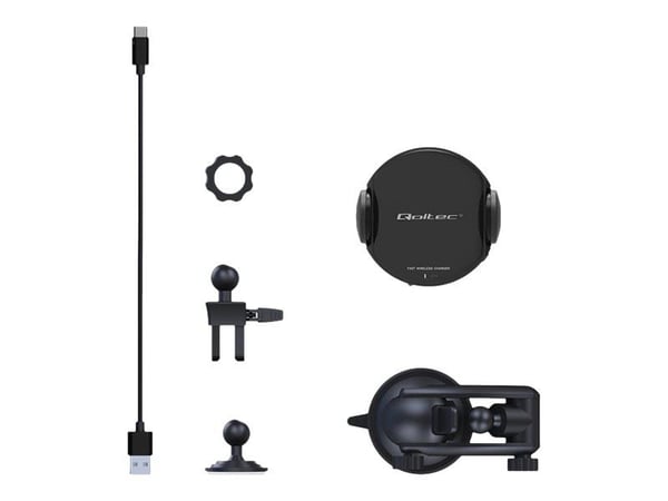 Qoltec Induction Wireless PRO Car Charger with IR Sensors - Trådløs ladeholder for bil + bilstrømadapter - 15 watt - 1.67 A - QC 3.0 - svart