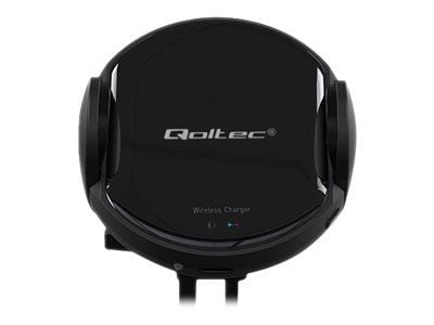 Qoltec Induction Wireless PRO Car Charger with IR Sensors - Trådløs ladeholder for bil + bilstrømadapter - 15 watt - 1.67 A - QC 3.0 - svart
