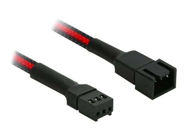 Nanoxia Single Sleeve - Forlengelseskabel for viftestrømforsyning - 3-pins Molex (hunn) til 3-pins Molex (hann) - 30 cm - svart, rød