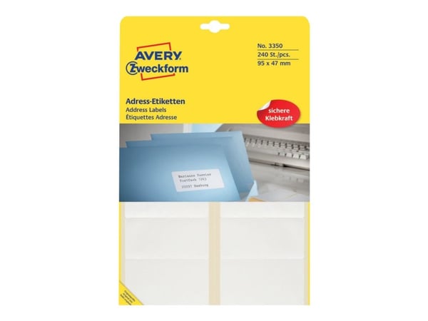 Avery Zweckform - Permanent selvklebende - hvit - 95 x 47 mm 240 etikett(er) (20 ark x 12 adresseetiketter)