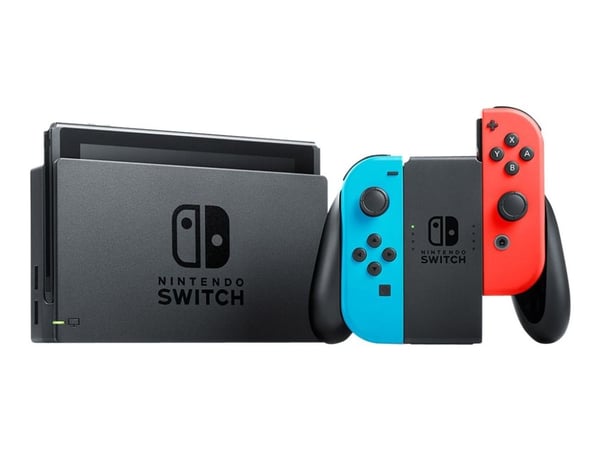 Nintendo Switch ja neonsininen ja neonpunainen Joy-Con - Spilkonsol - Full HD - sort, neonrød, neonblå
