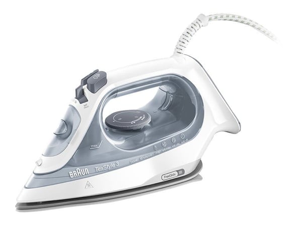 Braun TexStyle 3 SI 3054 GY - Dampstrykejern med automatisk slukking - såleplate: FreeGlide 3D SuperCeramic - 2400 W - grå
